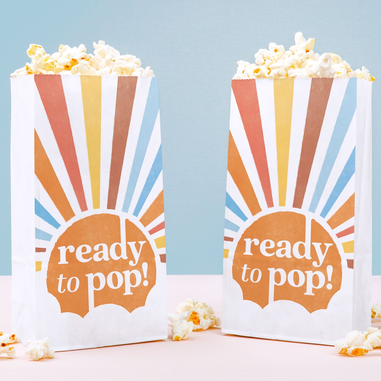 Big Dot of Happiness Here Comes the Son Ready to Pop Popcorn Bags, Baby Shower Favor Snack Treats, Free-Standing Individual White Paper Bags - 25 Ct